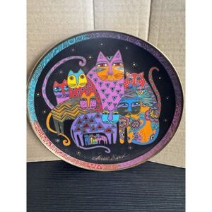 Laurel Burch Franklin Mint Cat Plate Fine Porcelain Fabulous Felines 1994 w/Hang